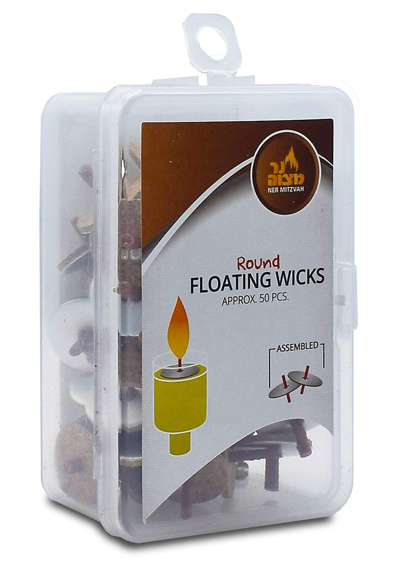 Ner Mitzvah Pre-Assembled Round Floating Wicks - 50 Count - Cotton Wicks and Cork Disc Holders for Oil Cups - Image 4